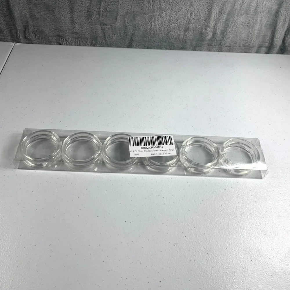 Clear Plastic Shower Curtain Rings Hooks Snap Close For Bathroom - Set‎ of 12